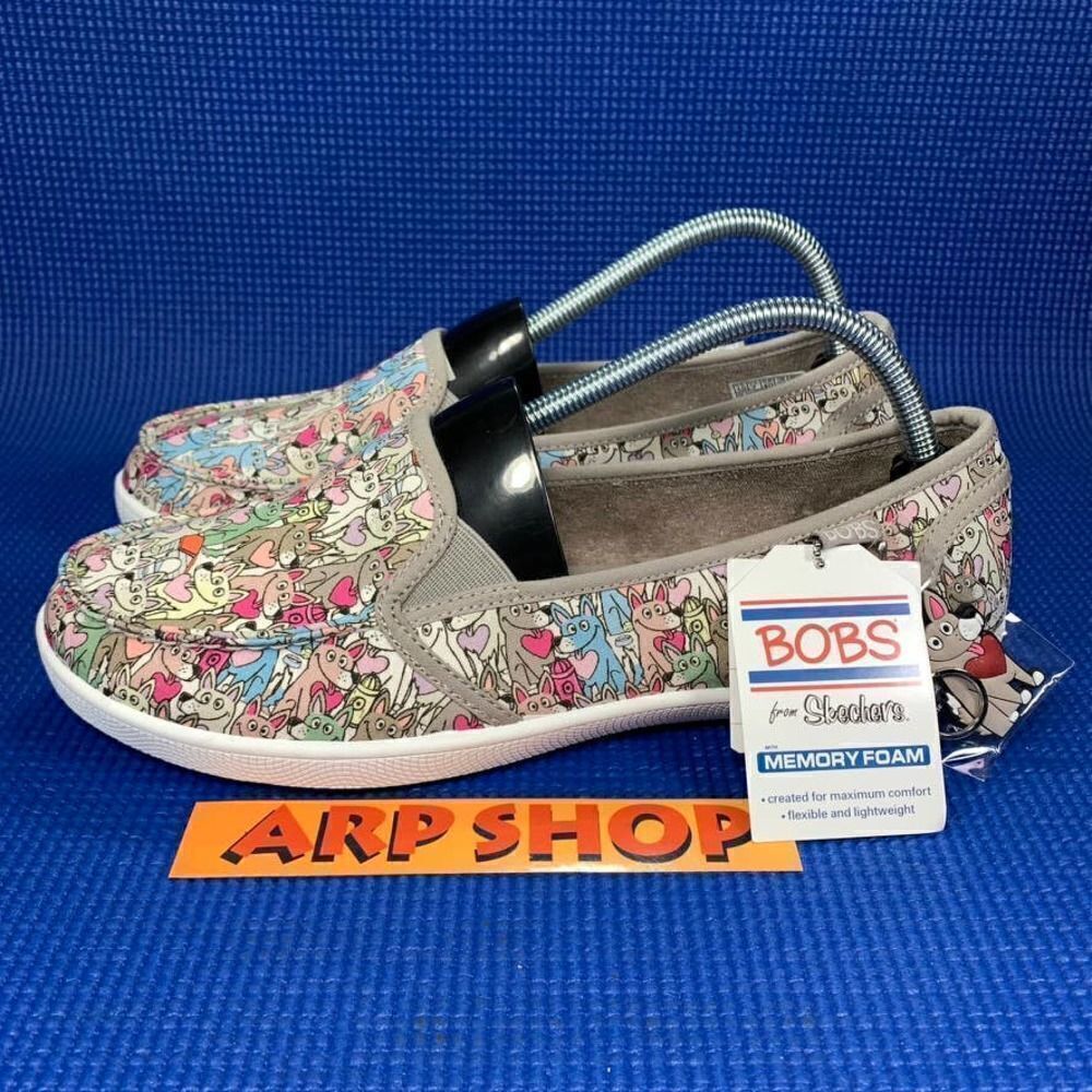 BOBS FROM SKECHERS Women`s Size 10 Grey White Comfort Shoes SN 113489